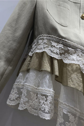 Lace Trim Mock Neck Button Front Jacket