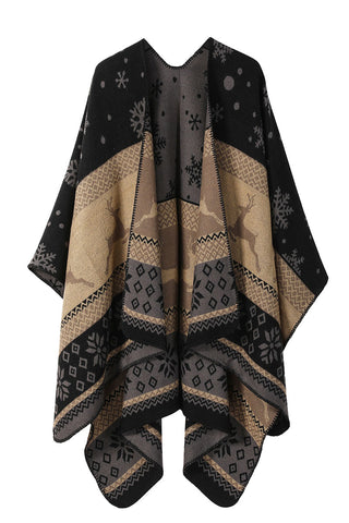 Geometric Print Open Front Knit Poncho