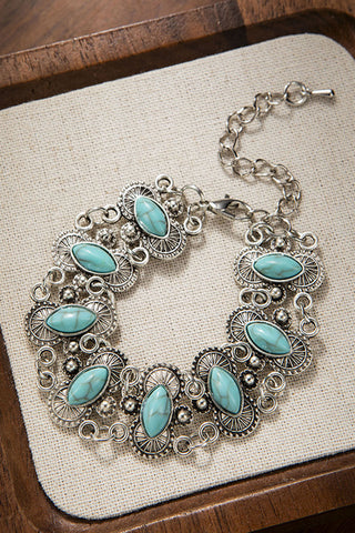 Oval Stone Filigree Link Chain Bracelet