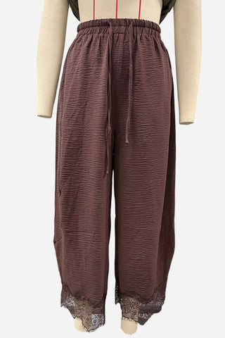 Lace-Trim Wide-Leg Casual Pants