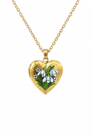 Floral Enamel Heart Locket Necklace