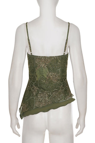Print V-Neck Asymmetrical Hem Tank