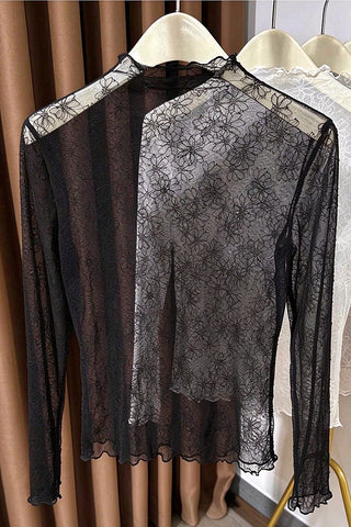 Sheer Floral Lace Long Sleeve Top
