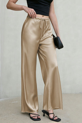 Satin Drawstring Wide-Leg Casual Pants