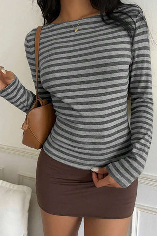 Striped Long Sleeve Crew Neck Blouse