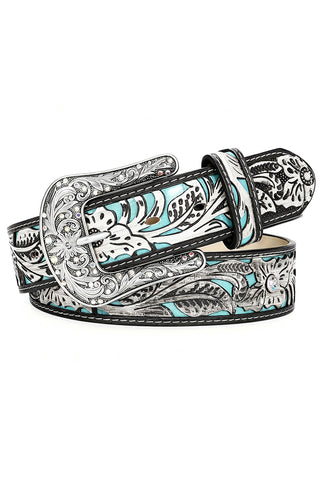 Embossed Floral Rhinestone Western Belt