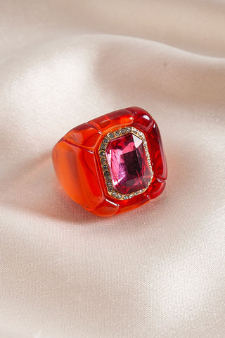 Square Gemstone Resin Statement Ring