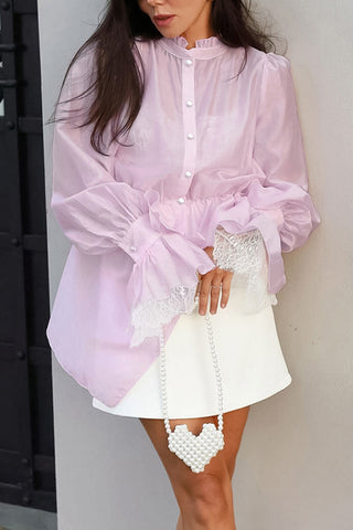 Ruffle Hem Button-Up Blouse