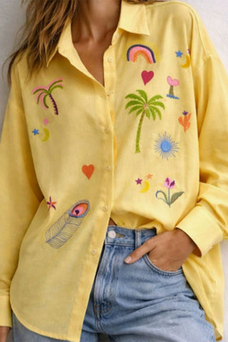 Patterned Button-Front Blouse