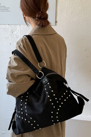 Studded Suede Hobo Bag with Ring Hardware
