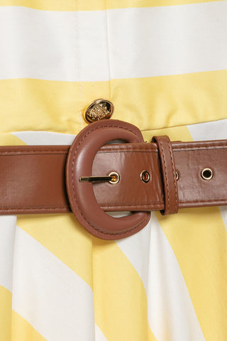 Button-Front Striped Fit and Flare Dress