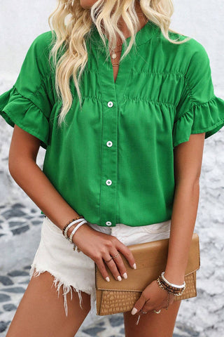 Button-Up Ruffled Sleeve Blouse