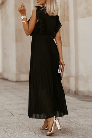 Pleated V-Neck Wrap Dress