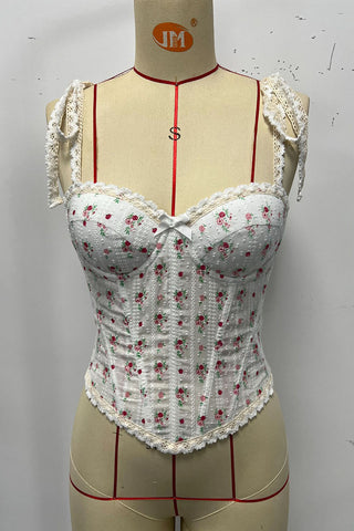 Floral Lace Trim Sweetheart Crop Tank