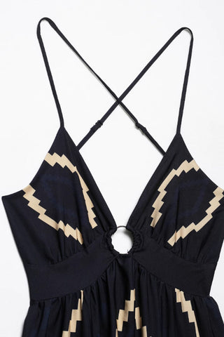 Geometric Print V-Neck Slit Dress