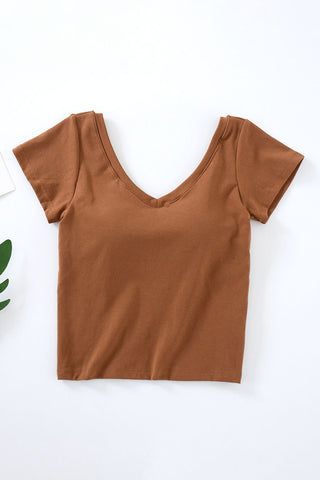 Built-In Bra V-Neck Short Sleeve T-Shirt