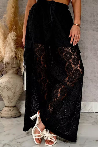 Lace Wide-Leg Casual Pants