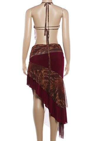Fringe Halter Top and Skirt Set