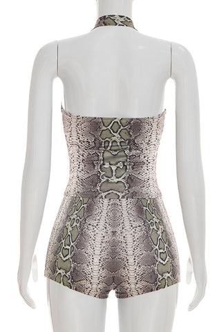Snake Print Halter Bodycon Mini Short Set