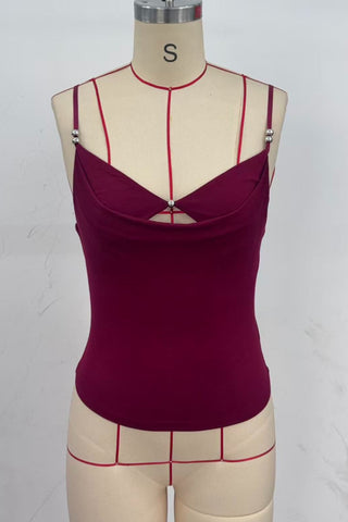 Beaded Strap Cowl Neck Cami Top