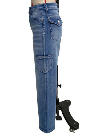 Washed Side-Pocket Straight Jeans