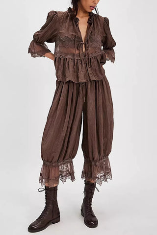 Lace-Trimmed Peplum Pants Set