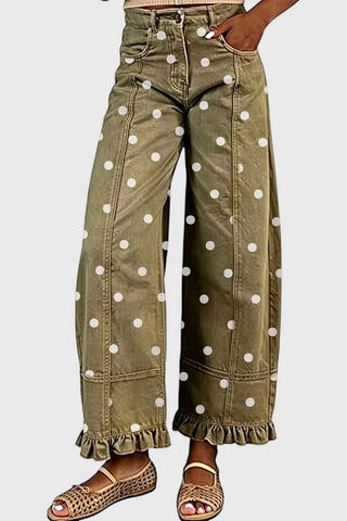 Polka Dot Ruffle Hem Baggy Jeans