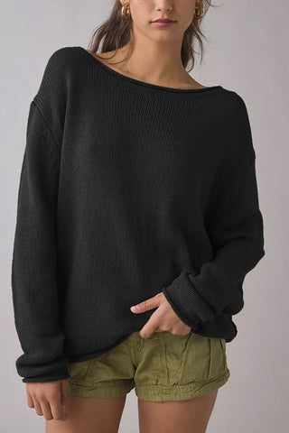 Striped One-Shoulder Knit Sweater