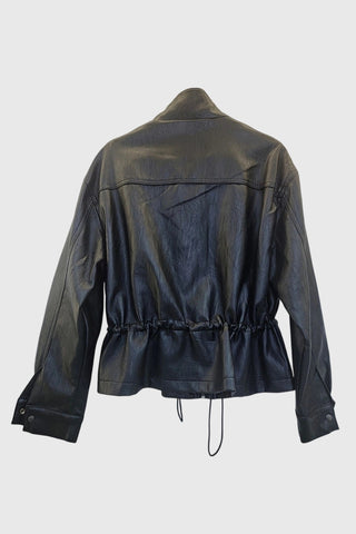 Drawstring Waist Faux Leather Jacket