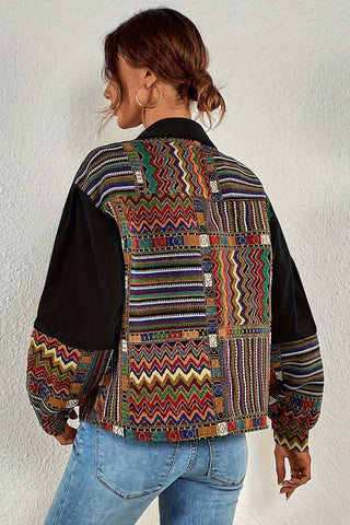 Geometric Patchwork Corduroy Shacket