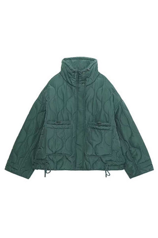 Quilted Stand-Collar Zip Front Jacket
