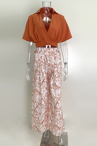 Abstract Blouse and Wide-Leg Pants Set