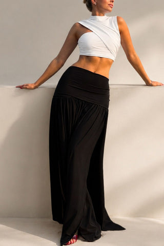 High-Waist Ruched Waistband Midi Skirt