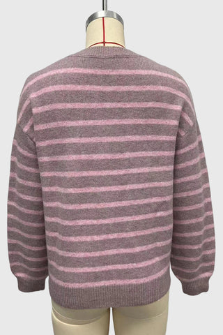 Striped Button-Front Knit Cardigan