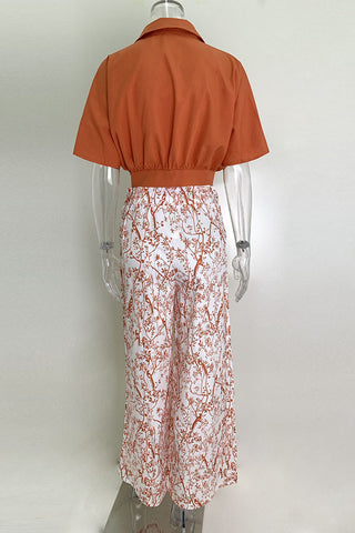 Abstract Blouse and Wide-Leg Pants Set