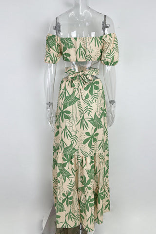 Off-Shoulder Tropical Print Dress