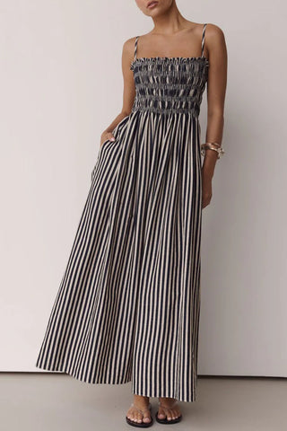 Striped Smocked Square Neck Maxi Dress