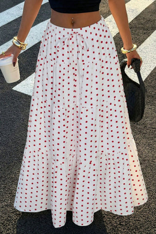 Polka Dot Tiered Drawstring Maxi Skirt
