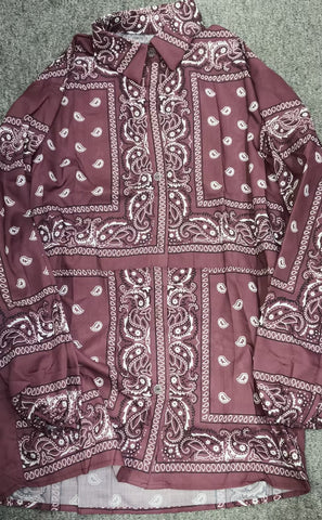 Button-Front Paisley Shirt and Skirt Set