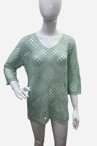 Crocheted V-Neck Batwing Top