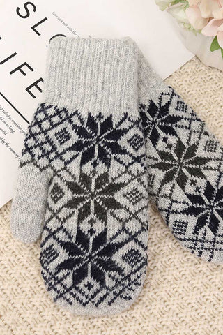 Snowflake Knit Ribbed Cuff Mittens