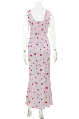 Floral Square Neck Skirt Set