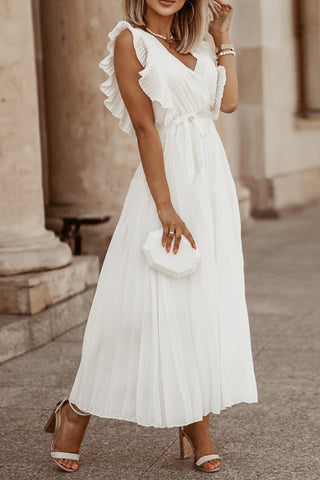 Pleated V-Neck Wrap Dress