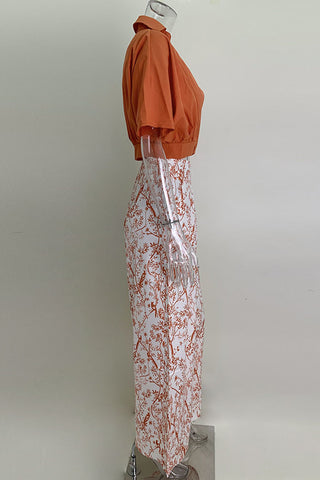 Abstract Blouse and Wide-Leg Pants Set