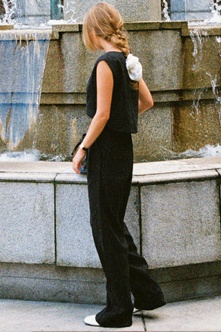 Sleeveless Crop Top and High-Waist Pants Set