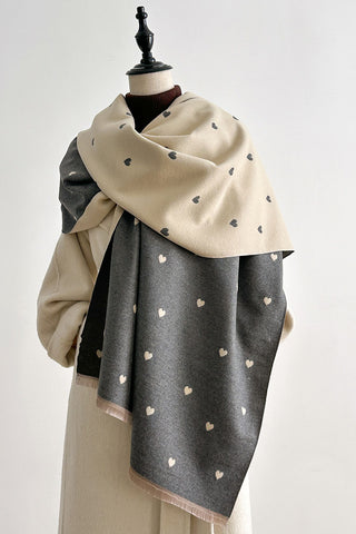 Reversible Heart Print Fringe Scarf