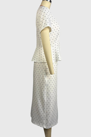 Polka Dot Peplum Button-Front Skirt Set