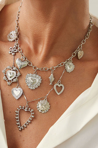 Multi-Charm Heart Link Chain Necklace