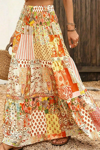Patchwork Tiered Floral Maxi Skirt
