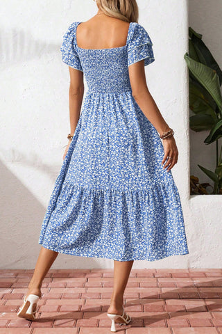 Smocked Ruffle Sleeve Casual Dress